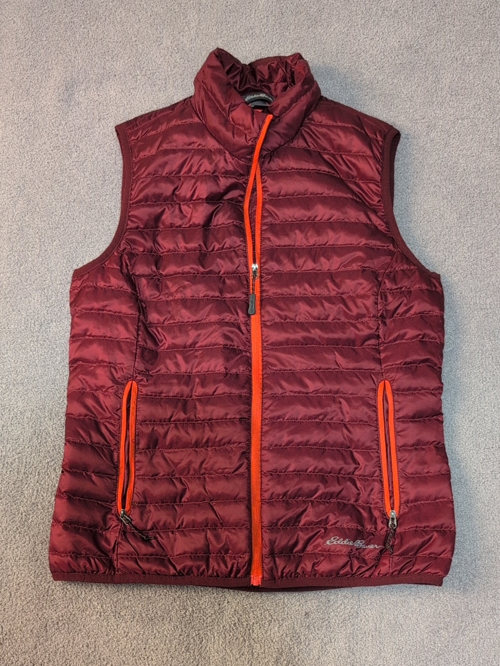 Eddie Bauer Maroon Quilted Puffer Vest with Orange Lining Size XS
